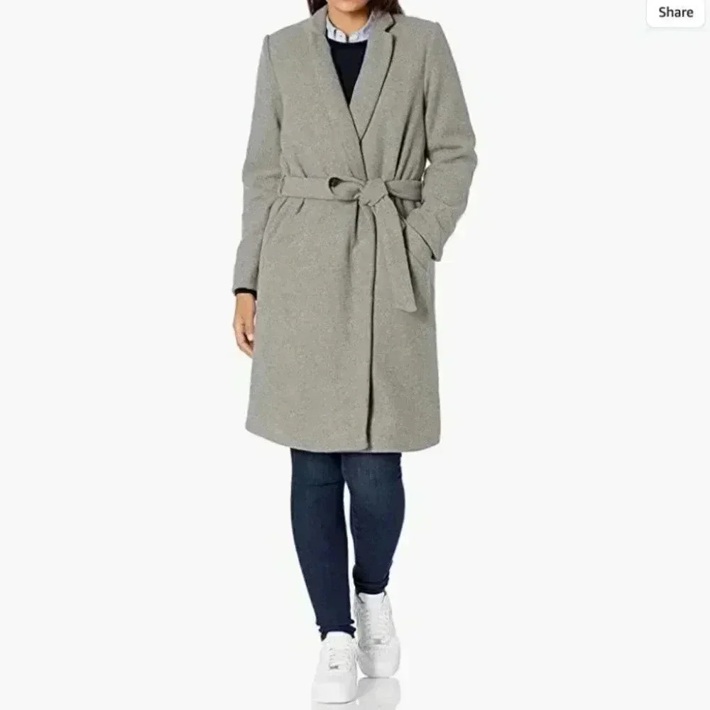 Daily Ritual Wool Blend Grey Belted Winter Fall Coat Size 6